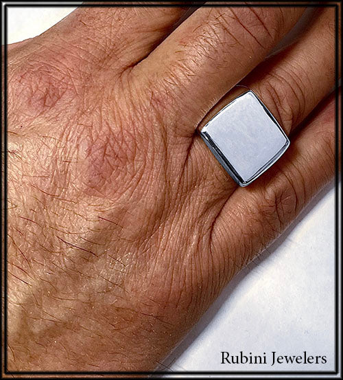 Mens Ring Silver Index Finger Rings Signet Ring Men Square Silver