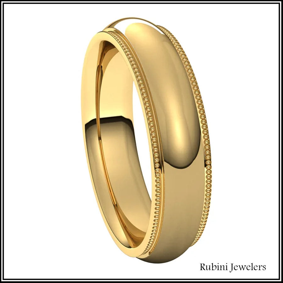 14Kt Gold Milgrain Edge Comfort Fit Wedding Band