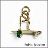 14Kt Gold 3D SUP Paddler with Emerald Pendant by Rubini Jewelers
