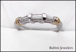 Two Tone Diamond Baguette Band, by Rubini Jewelers