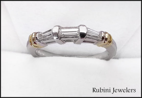 Two Tone Diamond Baguette Band, by Rubini Jewelers