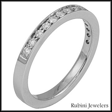 18Kt White Gold Bead Prong Set Diamond Narrow Band at Rubini Jewelers