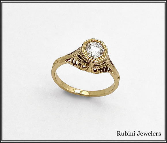 Antique Reproduction Gold Diamond Ring, by Rubini Jewelers