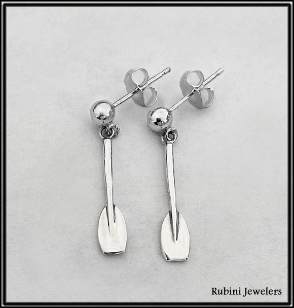 Sterling Silver Half Oar Dangling From Ball Post Earrings by Rubini Jewelers