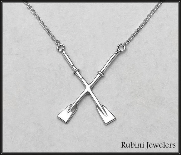 Crossed Hatchet Oars on Cable Chain Rowing Necklace by Rubini Jewelers