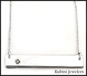 Silver Bar Necklace with Diamond by Rubini Jewelers