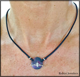 Silver Sculler on Copper Disc with Leather Rowing Necklace by Rubini Jewelers