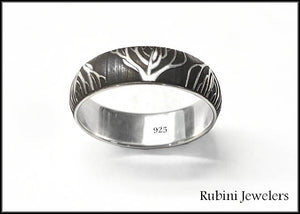 Silver Tree Roots Laser Engraved Silver Band by Rubini Jewelers