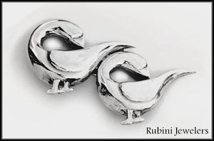 Two Geese Sterling Silver Brooch by Rubini Jewelers