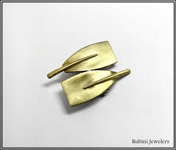 Two Overlapping Brass Rowing Blades Belt Buckle by Rubini Jewelers