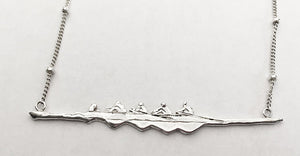 Four Oar Rowing Boat with Coxswain Buoy Chain Necklace Sterling Silver, by Rubini Jewelers